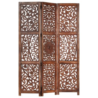 vidaXL Parawan 3-panelowy, rzeźbiony, brązowy 120x165 cm, drewno mango