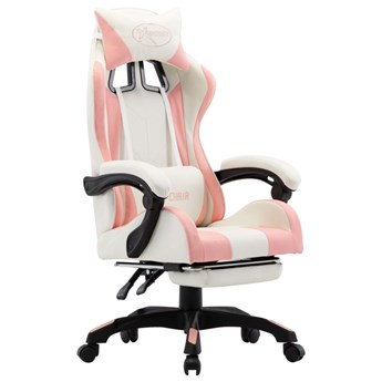 vidaXL Fotel dla gracza, z podnóżkiem, różowo-biały, sztuczna skóra
