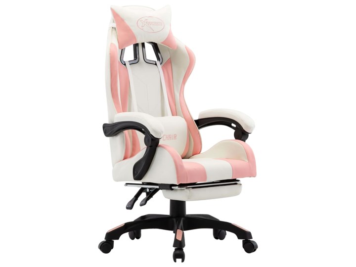 vidaXL Fotel dla gracza, z podnóżkiem, różowo-biały, sztuczna skóra Fotel gamingowy Skóra ekologiczna Tkanina Tworzywo sztuczne Fotel z podnóżkiem Fotel obrotowy Styl Nowoczesny