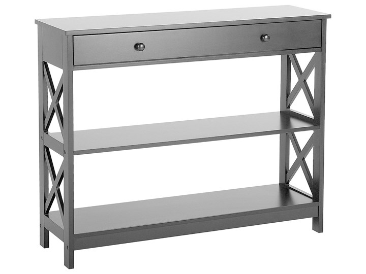 Beliani Konsola czarna z szufladą i półkami 100 x 30 cm do salonu sypialni Płyta MDF Z półką Szerokość 100 cm Styl Tradycyjny