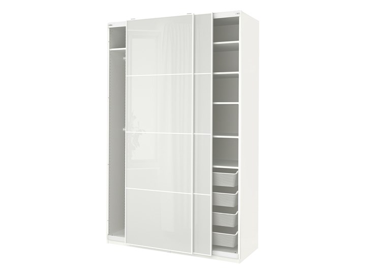 IKEA PAX / HOKKSUND Szafa, biały/wysoki połysk jasnoszary, 150x66x236 cm Szerokość 150 cm Głębokość 66 cm Rodzaj drzwi Przesuwne