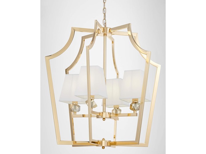 NOWOCZESNA LAMPA WISZĄCA ZŁOTA Z BIAŁYMI ABAŻURAMI MONTERO LUMINA DECO Lampa z kryształkami Lampa z kloszem Tkanina Metal Kryształ Lampa z abażurem Funkcje Brak dodatkowych funkcji