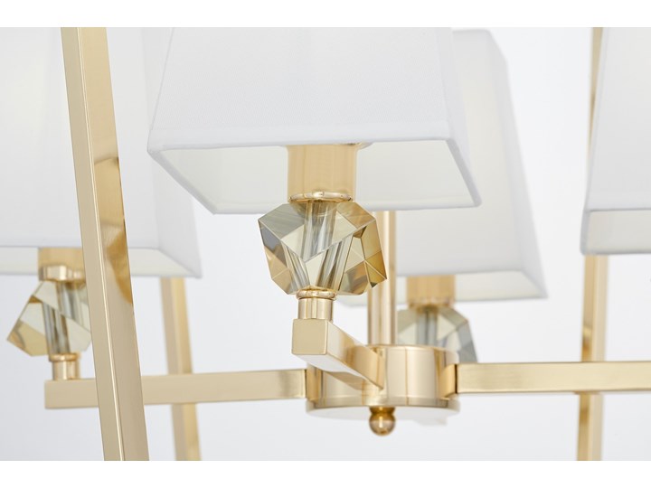 NOWOCZESNA LAMPA WISZĄCA ZŁOTA Z BIAŁYMI ABAŻURAMI MONTERO LUMINA DECO Lampa z kryształkami Styl Nowoczesny Tkanina Lampa z abażurem Lampa z kloszem Metal Kryształ Styl Tradycyjny