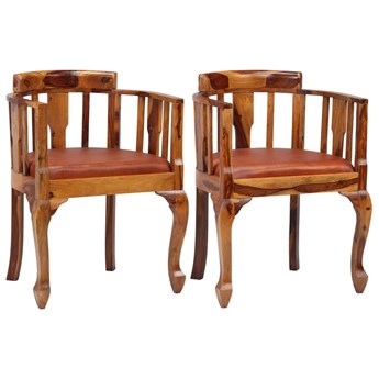 vidaXL Krzesła do jadalni, 2 szt., prawdziwa skóra i drewno sheesham