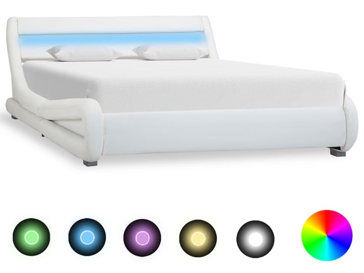 vidaXL Rama łóżka z LED, biała, sztuczna skóra, 120 x 200 cm Kategoria Łóżka do sypialni Drewno Łóżko skórzane Skóra naturalna Łóżko tapicerowane Ekoskóra Pojemnik na pościel Bez pojemnika