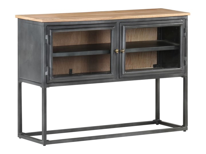vidaXL Szafka, szara, 80x30x75 cm, lite drewno akacjowe Szerokość 100 cm Stojące Metal Głębokość 30 cm Na zdjęcia Szkło Wysokość 70 cm Kolor Szary
