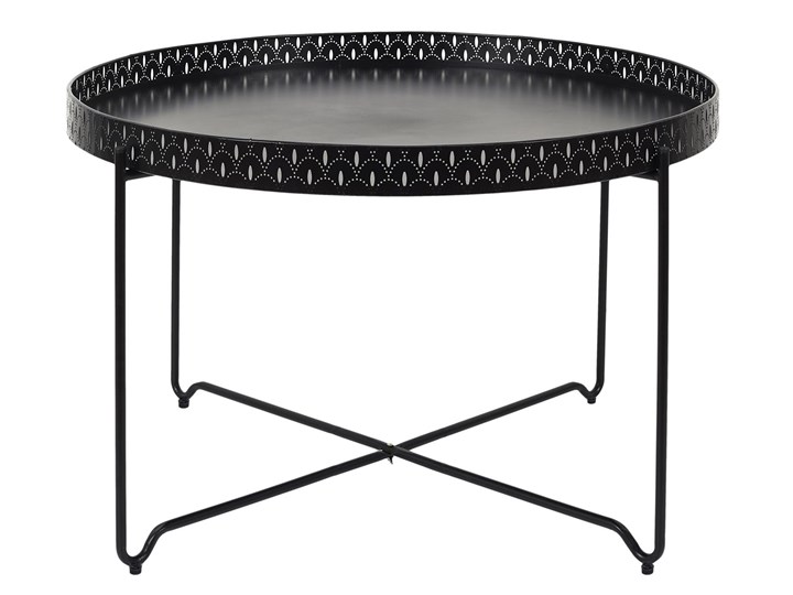 Okrągły stolik kawowy z blatem w kształcie tacy Modes Wysokość 48 cm Szerokość 78 cm Metal Długość 78 cm Szkło Zestaw stolików Funkcje Rozkładane