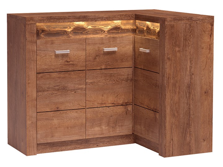 Komoda narożna jesion jasny - Dagna 15X Płyta laminowana Płyta meblowa Głębokość 42 cm Z szafkami i szufladami Kategoria Komody Szerokość 90 cm Szerokość 131 cm Wysokość 104 cm Pomieszczenie Salon