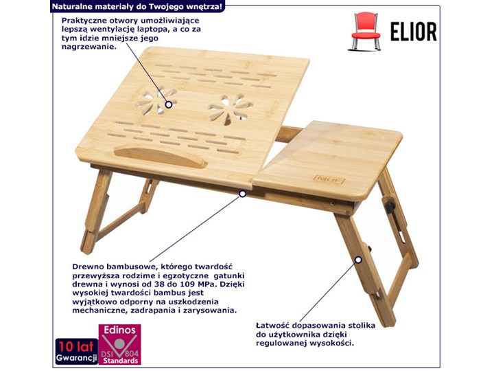 Bambusowy stolik pod laptopa z regulacją wysokości - Modero 3X Zestaw stolików Wysokość 37 cm Szkło Styl Nowoczesny Drewno Kategoria Stoliki i ławy