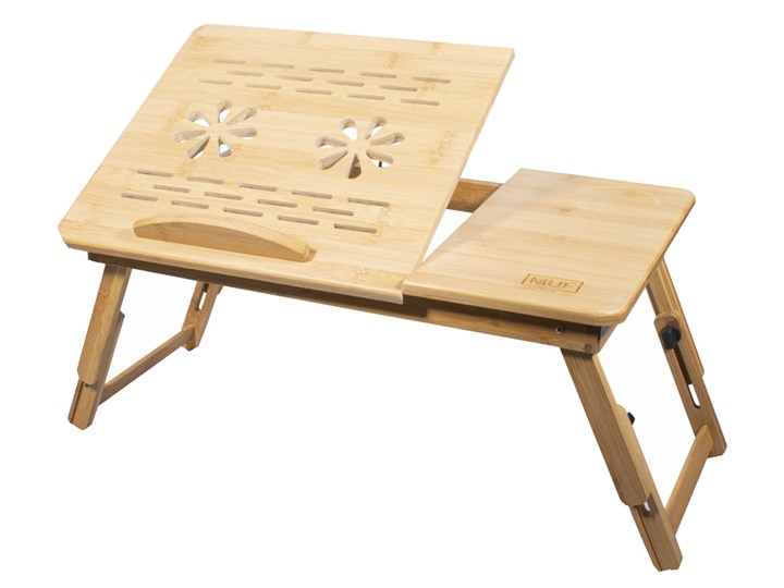 Bambusowy stolik pod laptopa z regulacją wysokości - Modero 3X Styl Rustykalny Wysokość 37 cm Drewno Szkło Zestaw stolików Średnica