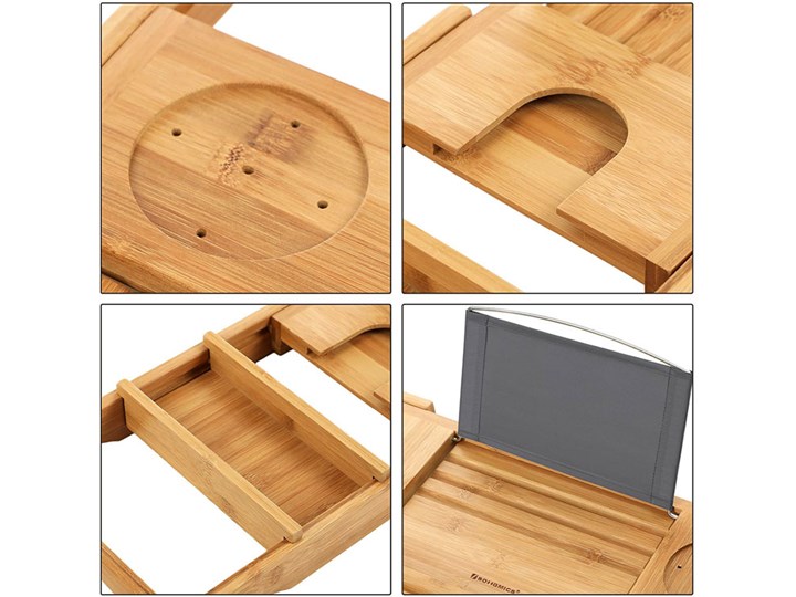 Bambusowa rozsuwana półka na wannę - Ozan Drewno Kategoria Półki do łazienki