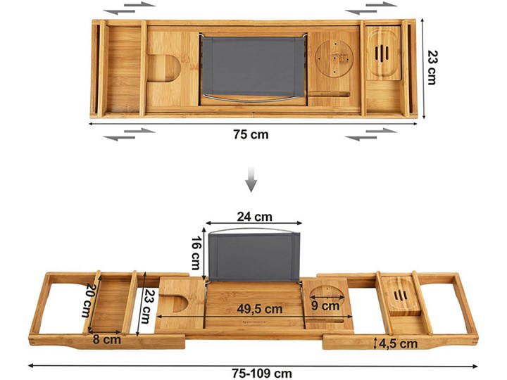 Bambusowa rozsuwana półka na wannę - Ozan Kategoria Półki do łazienki Drewno Kolor Beżowy