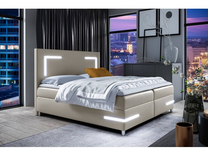 Łóżko kontynentalne 140x200 DELOS LED / z pojemnikiem Tkanina Liczba miejsc Dwuosobowe Kategoria Łóżka do sypialni