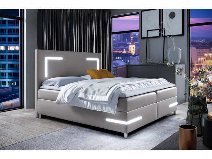 Łóżko kontynentalne 160x200 DELOS LED / z pojemnikiem Tkanina Liczba miejsc Dwuosobowe Kategoria Łóżka do sypialni