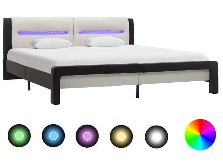 vidaXL Rama łóżka z LED, czarno-biała, sztuczna skóra, 140 x 200 cm Skóra naturalna Łóżko skórzane Ekoskóra Pojemnik na pościel Bez pojemnika