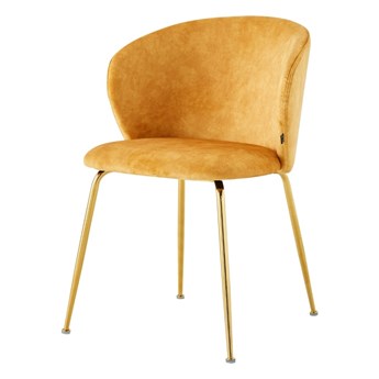 SELSEY Krzesło tapicerowane Mealize w tkaninie hydrofobowej żółty velvet na złotych nogach
