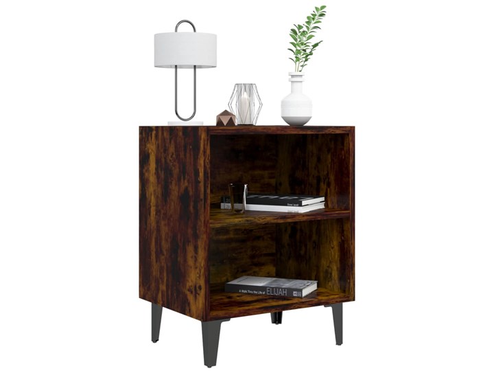 vidaXL Szafka nocna, metalowe nóżki, przydymiony dąb, 40x30x50 cm Płyta meblowa Nocne Płyta MDF Płyta laminowana Szerokość 40 cm Głębokość 30 cm Drewno Kategoria Szafki i regały