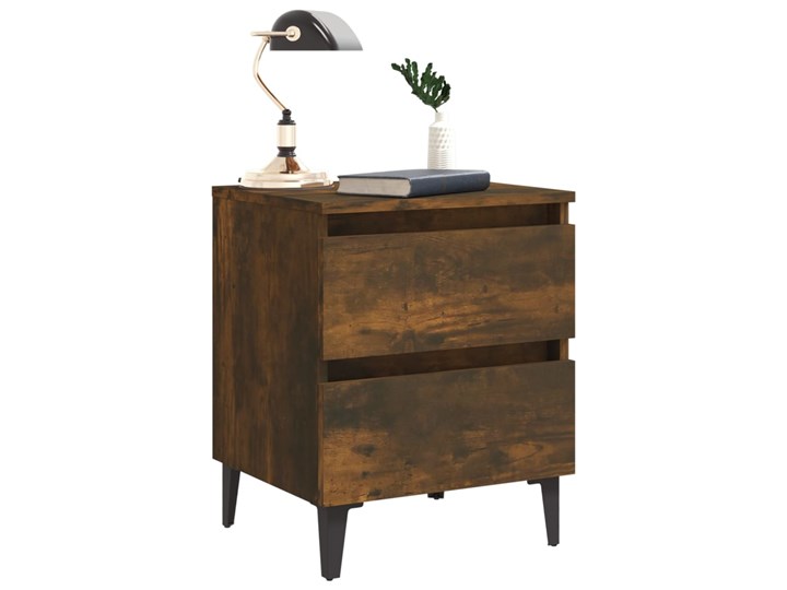 vidaXL Szafka nocna, metalowe nóżki, przydymiony dąb, 40x35x50 cm Płyta MDF Nocne Drewno Głębokość 35 cm Szerokość 40 cm Płyta laminowana Płyta meblowa Typ Nocne