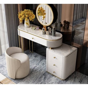 Toaletka biało złota Glamour z fotelem i podświetlanym lustrem Namona