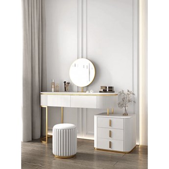 Toaletka biało złota Glamour z pufą  i podświetlanym lustrem Altona