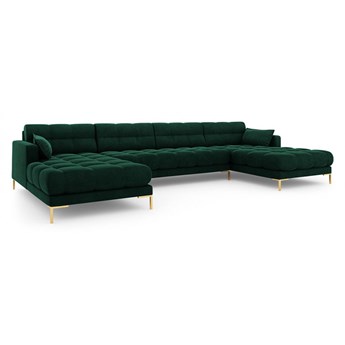 Sofa panoramiczna aksamitna MAMAIA zielony ze złotą podstawą