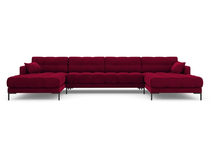 Sofa panoramiczna aksamitna MAMAIA czerwony z czarną podstawą Szerokość 383 cm Szerokość 185 cm Materiał obicia Tkanina Wysokość 75 cm W kształcie litery U Głębokość 185 cm Styl Nowoczesny