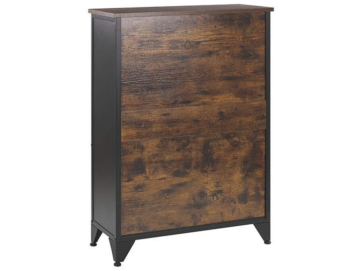 Beliani Komoda ciemne drewno z czarnym metal płyta wiórowa 102 x 70 cm industrialna szafka z 4 drzwiczkami 3 półki do sypialni salonu Z szafkami Głębokość 30 cm Płyta MDF Styl Nowoczesny Styl Industrialny