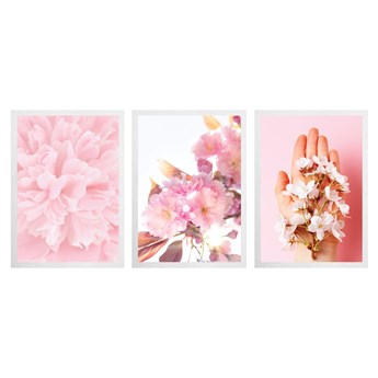 Plakaty w ramach MDF  (3szt. 40x60cm) Kwiat : Kolor - biały