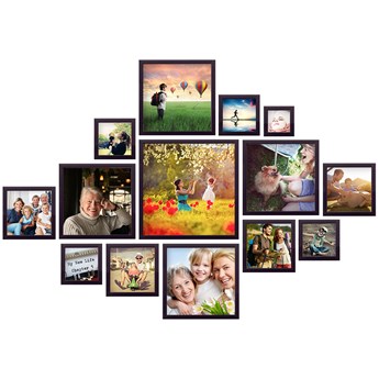 Drewniana Multirama Emily Kwadratowe na 14 zdjęć z szablonem : Kolor - czarny szczotkowany, Rodzaj szybki - pleksi