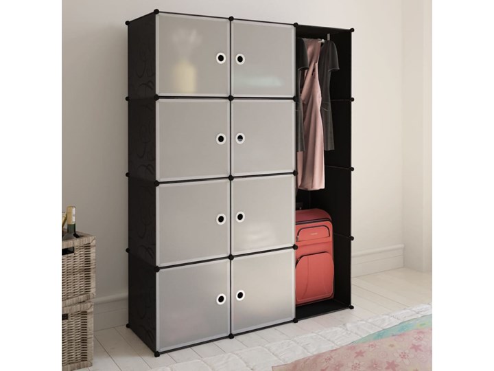 vidaXL Szafa modułowa z 9 przegrodami, 37x115x150 cm, czarno-biała Kolor Czarny Plastik Metal Tworzywo sztuczne Głębokość 37 cm Szerokość 115 cm Stal Pomieszczenie Sypialnia