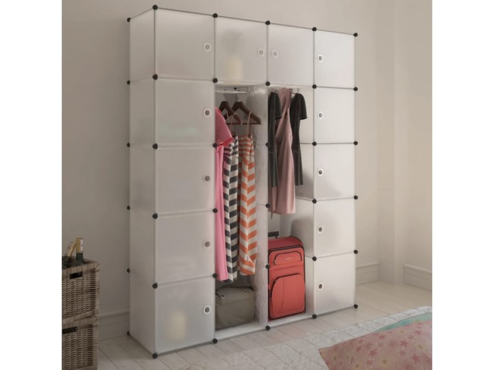 vidaXL Szafa modułowa z 14 przegrodami, biała, 37 x 146 x 180,5 cm Szerokość 146 cm Tworzywo sztuczne Plastik Pomieszczenie Pokój przedszkolaka Metal Głębokość 37 cm Stal Kolor Biały