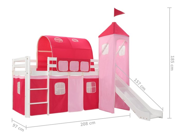 vidaXL Wysoka rama łóżka dziecięcego, zjeżdżalnia i drabinka 208x230cm Łóżka piętrowe ze zjeżdżalnią Kolor Różowy Drewno Kategoria Łóżka dla dzieci