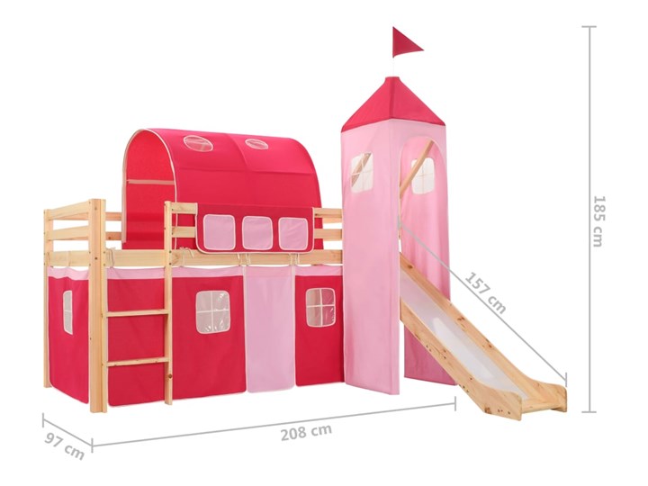 vidaXL Wysoka rama łóżka dziecięcego, zjeżdżalnia i drabinka 208x230cm Drewno Łóżka piętrowe ze zjeżdżalnią Rozmiar materaca 90x200 cm Kolor Różowy