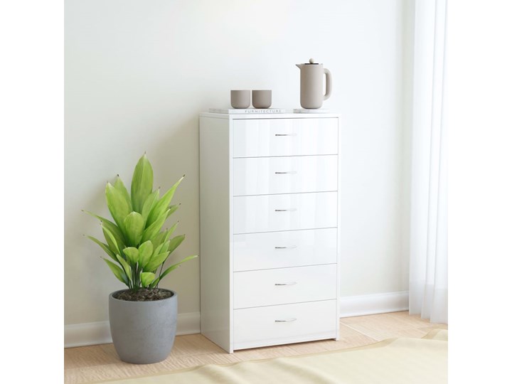 vidaXL Komoda z 6 szufladami, wysoki połysk, biała, 50 x 34 x 96 cm Szerokość 50 cm Z szufladami Płyta MDF Głębokość 34 cm Szerokość 105 cm Pomieszczenie Salon