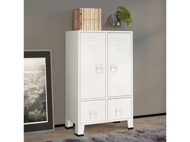 vidaXL Szafa w stylu industrialnym, biała, 67x35x107 cm, stal Metal Głębokość 35 cm Szerokość 67 cm Kolor Biały