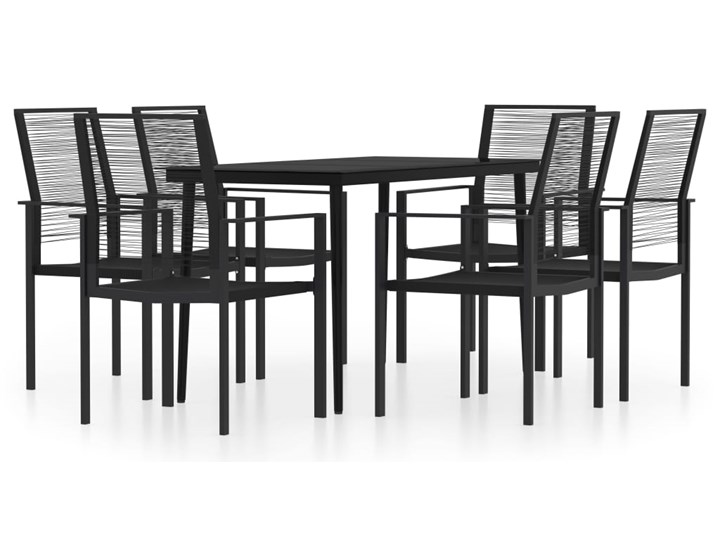 vidaXL 7-częściowy zestaw mebli ogrodowych, czarny Rattan Stal Stoły z krzesłami Zawartość zestawu Stolik Zawartość zestawu Krzesła