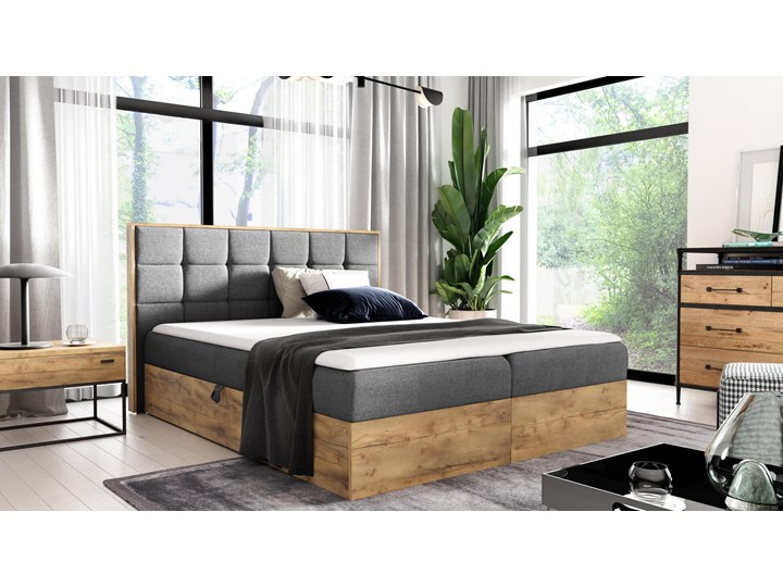 Łóżko kontynentalne 120x200 WOOD1 / z pojemnikiem Drewno Tkanina Kategoria Łóżka do sypialni Rozmiar materaca 120x200 cm
