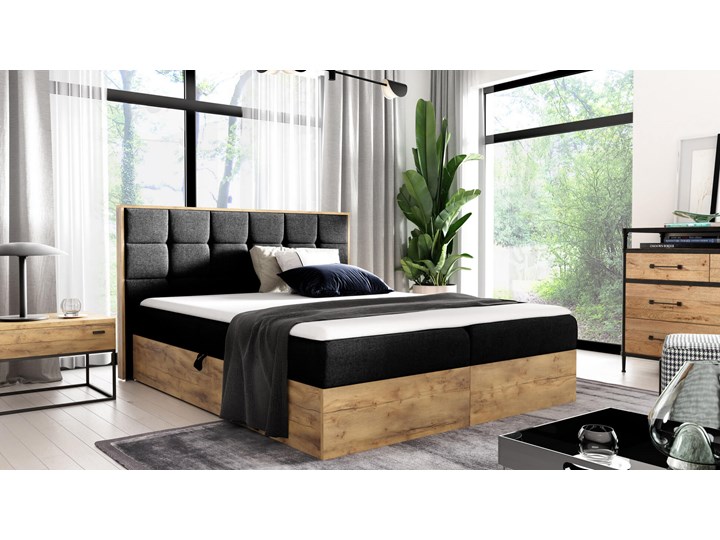 Łóżko kontynentalne 160x200 WOOD1 / z pojemnikiem Drewno Tkanina Kategoria Łóżka do sypialni