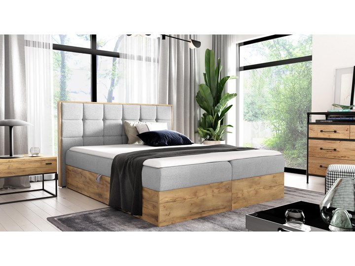Łóżko kontynentalne 200x200 WOOD1 / z pojemnikiem Drewno Tkanina Kategoria Łóżka do sypialni