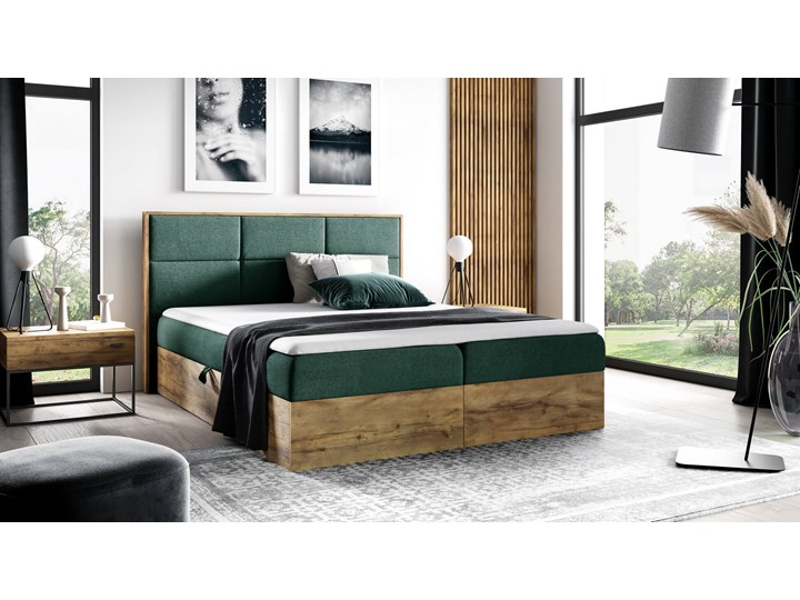 Łóżko kontynentalne 180x200 WOOD2 / z pojemnikiem Łóżko tapicerowane Tkanina Drewno Styl Nowoczesny