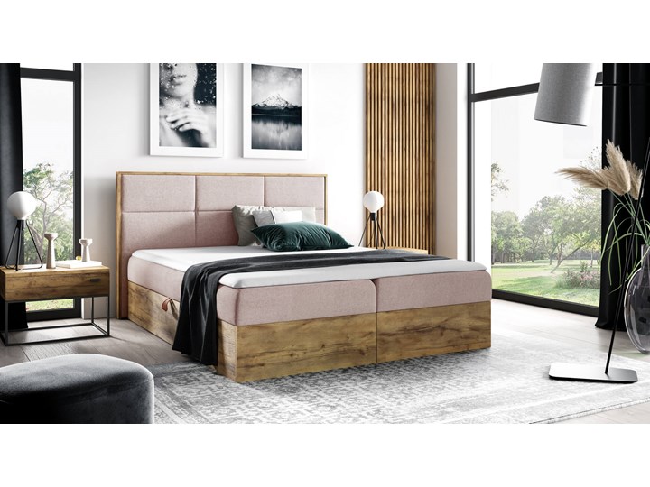 Łóżko kontynentalne 180x200 WOOD2 / z pojemnikiem Tkanina Łóżko tapicerowane Drewno Kategoria Łóżka do sypialni