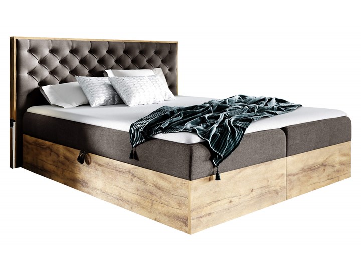 Łóżko kontynentalne 160x200 WOOD3 / z pojemnikiem Drewno Liczba miejsc Dwuosobowe Tkanina Kategoria Łóżka do sypialni