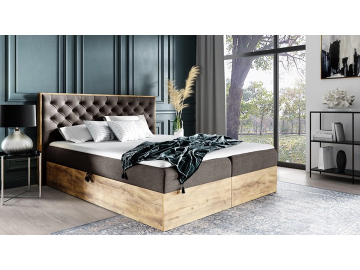 Łóżko kontynentalne 160x200 WOOD3 / z pojemnikiem Tkanina Drewno Kolor Brązowy