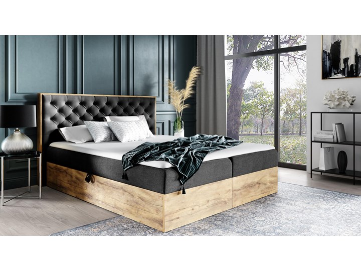 Łóżko kontynentalne 160x200 WOOD3 / z pojemnikiem Drewno Tkanina Kolor Brązowy