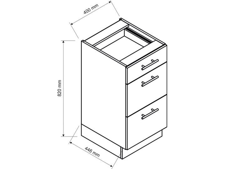 Biała szafka dolna z 3 szufladami - Elora 6X 40 cm połysk Regał Płyta MDF Drewno Metal Kolor Biały Kategoria Szafki kuchenne
