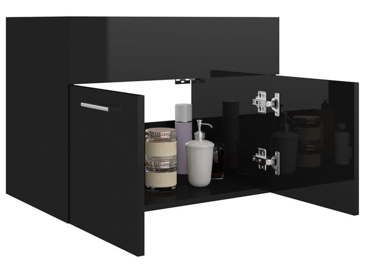 vidaXL Szafka pod umywalkę, czarna, wysoki połysk, 60x38,5x46cm, płyta Szerokość 60 cm Wiszące Płyta stolarska Poziome Płyta MDF Wykończenie Błyszczące Głębokość 39 cm Kolor Czarny