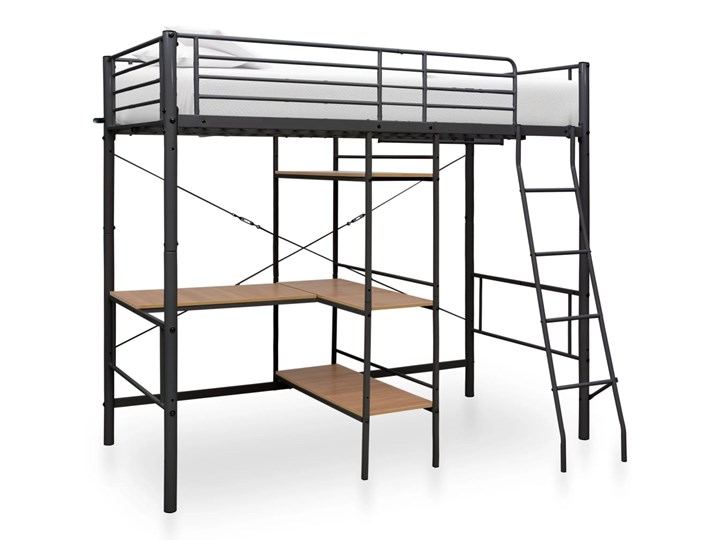 vidaXL Rama łóżka piętrowego z biurkiem, czarna, metalowa, 90 x 200 cm