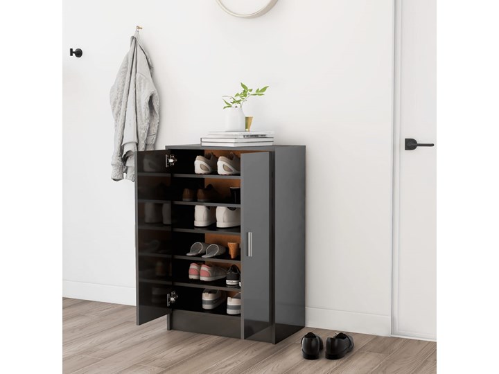 vidaXL Szafka na buty, szara z połyskiem, 60x35x92 cm, płyta wiórowa Płyta meblowa Płyta laminowana Kategoria Szafki i regały Płyta MDF Głębokość 35 cm Szerokość 60 cm Styl Nowoczesny