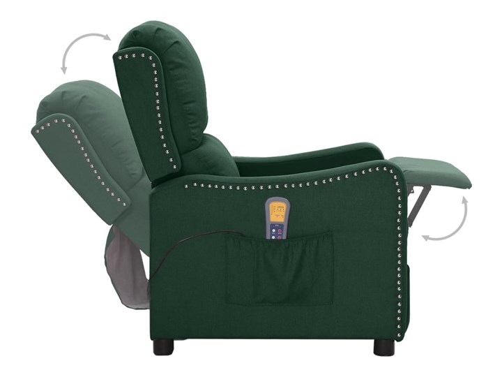 vidaXL Rozkładany fotel masujący, ciemnozielony, obity tkaniną Tworzywo sztuczne Metal Fotel rozkładany Drewno Pomieszczenie Salon