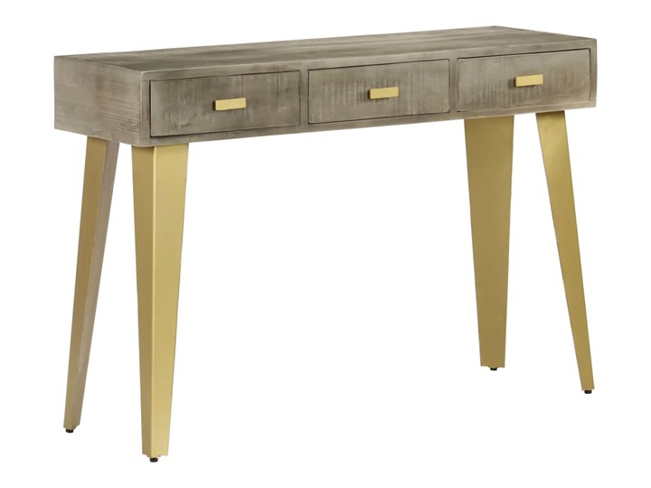 vidaXL Stolik konsola, lite drewno mango, szaro-mosiężny, 110x35x76cm Pomieszczenie Przedpokój Stal nierdzewna Z szufladą Wysokość 76 cm Głębokość 35 cm Szerokość 110 cm Styl Vintage